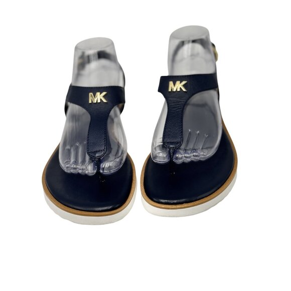 Michael Kors Womens Thong Sandals Size 9M Navy Gold Logo - Picture 2 of 12